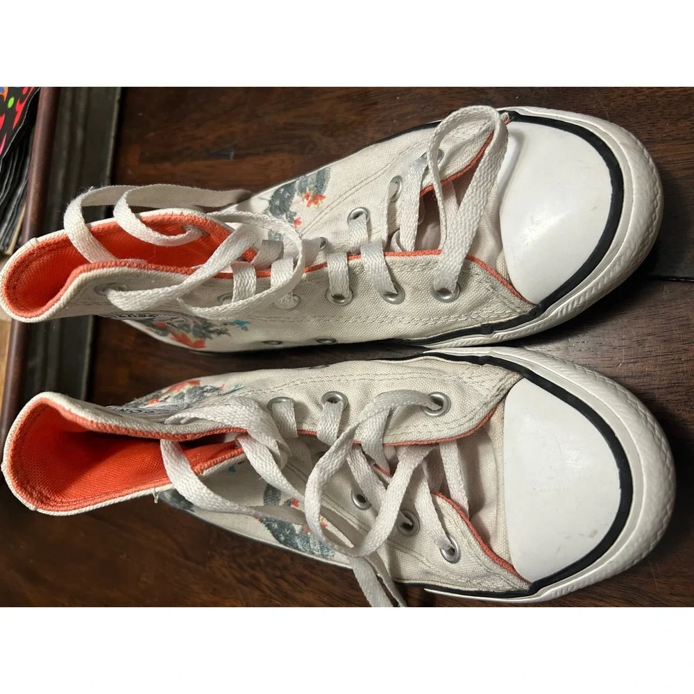 Converse High Top Sneakers White Desert Cactus Hummingbird Embroidered A10278C